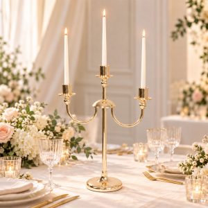 Gold 3-Arm Metal Candelabra – 22" Tall Modern Taper Candle Holder Centerpiece Stand